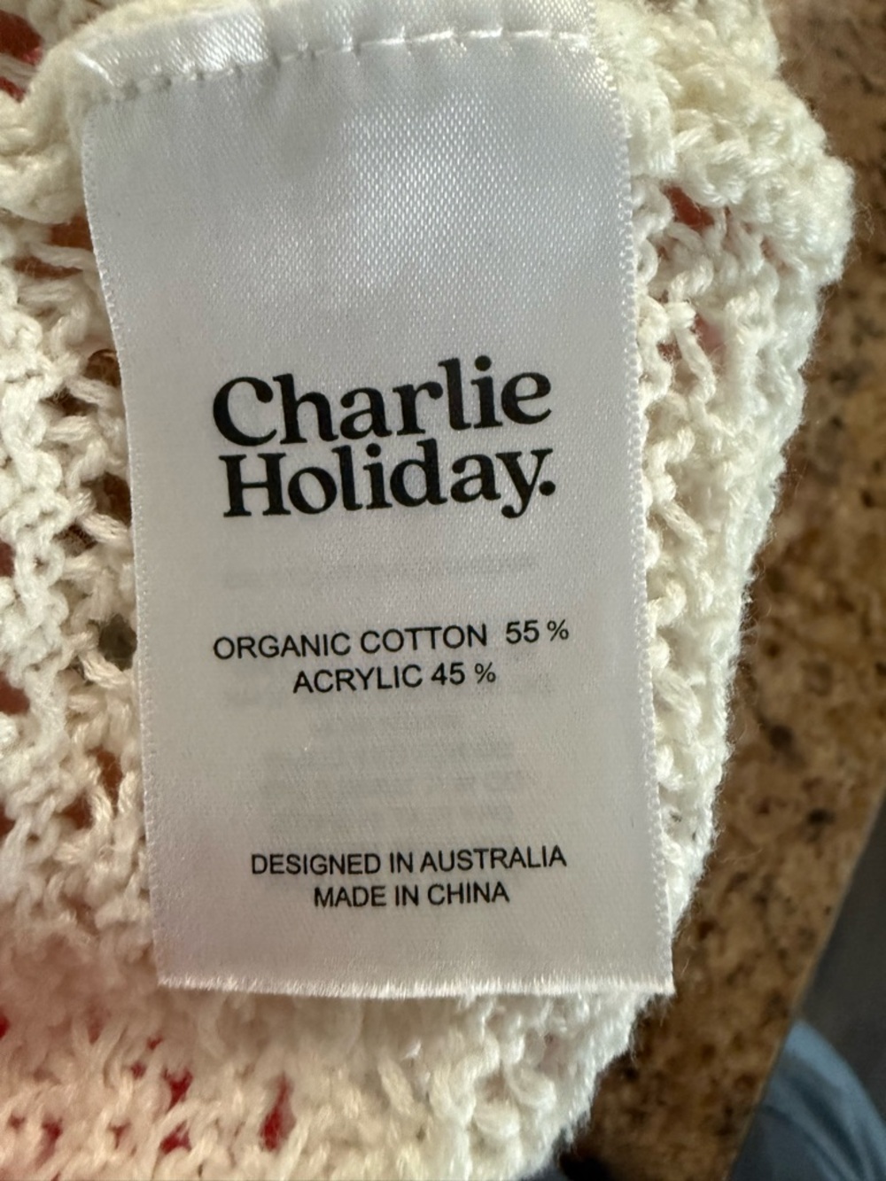 Anthropologie Charlie Holiday Cream Open Knit Cardigan with Bright Pink Stripes - Picture 4 of 6